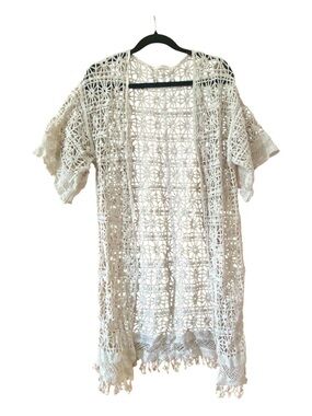 Do Everything In Love Crochet Lace Kimono Cardigan Boho Fringe Cotton One Size